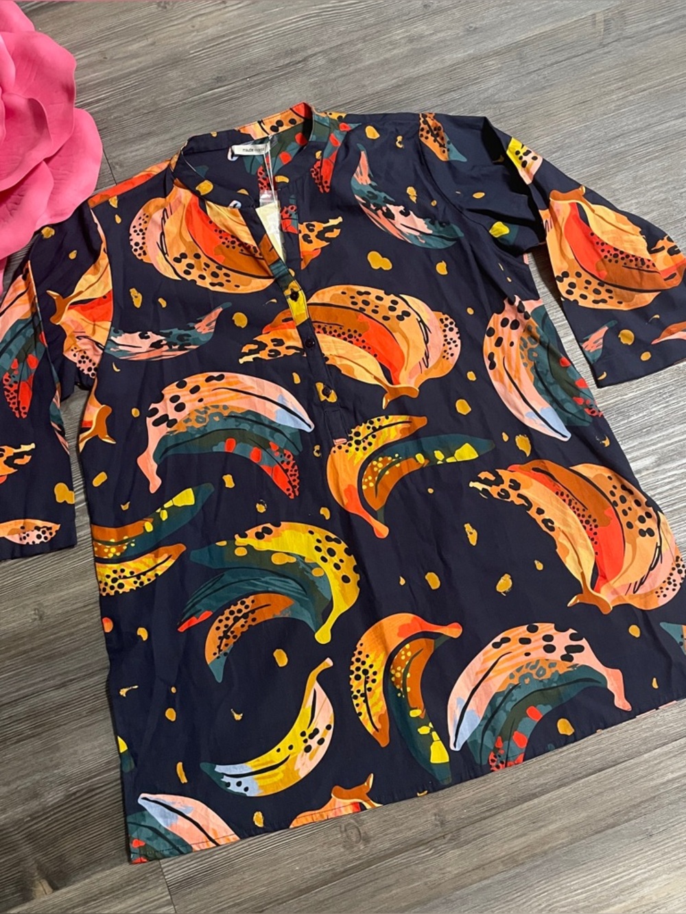 NWT MAUDE VIVANTE XL 100% Cotton Banana Print Tunic Top Artsy‎ Poplin Lagenlook